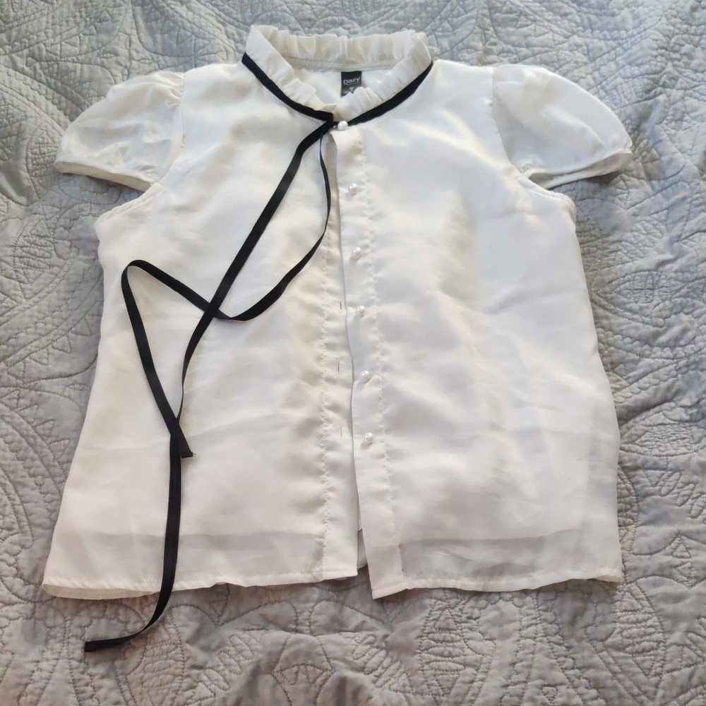 White Blouse with Black Trim